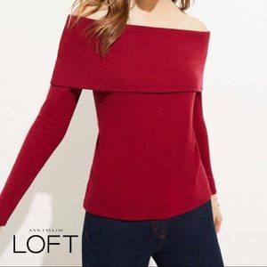 NEW LOFT Merlot Ribbed off the Shoulder Top